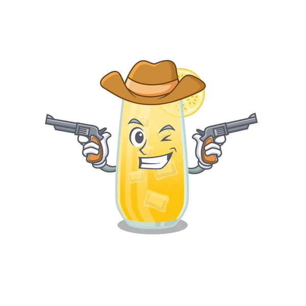 Cartoon character cowboy of screwdriver cocktail with guns — Stock Vector