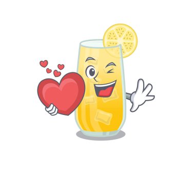 Büyük bir kalp taşıyan tatlı bir tornavida kokteyli çizgi film karakteri.