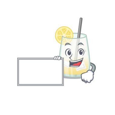 Çizgi film karakteri tasarımı Tom Collins kokteylinin elinde bir tahta var.