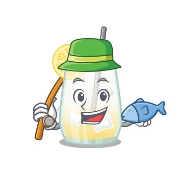 Tom Collins kokteylinin çizgi film tasarım stili balığa gidiyor.