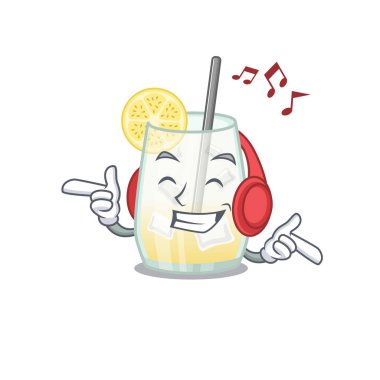 Tom Collins, çizgi film tasarımı konsepti kulaklıkla müzik dinliyor.