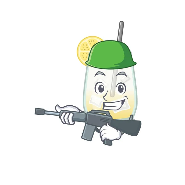 A cartoon picture of Army tom collins cocktail holding machine gun — Stock Vector