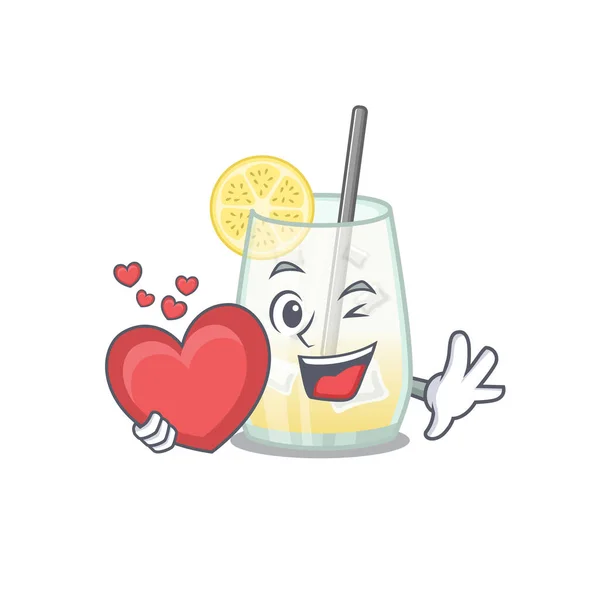 Sladký Tom Collins koktejl kreslený postava styl drží velké srdce — Stockový vektor