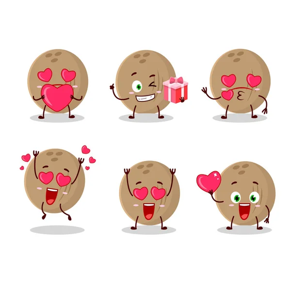 Brown coqueiro personagem de desenho animado com amor bonito emoticon — Vetor de Stock