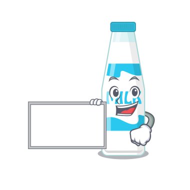 Çizgi film karakteri tasarımı, elinde bir tahta olan süt şişesi.