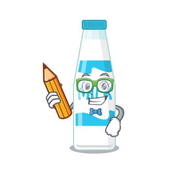 Evde akıllı bir öğrenci süt şişesi çizgi film karakteri çalışması