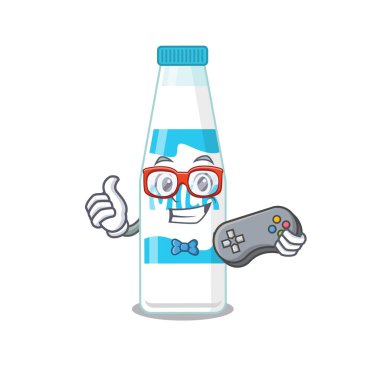 Denetleyiciyle oynayan süt oyuncusunun maskot tasarım stili