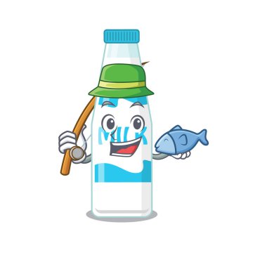 Süt şişesinin çizgi film tasarımı stili balığa gidiyor.