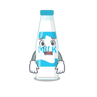 Çizgi film tasarım tarzı, endişeli suratlı bir süt şişesi.