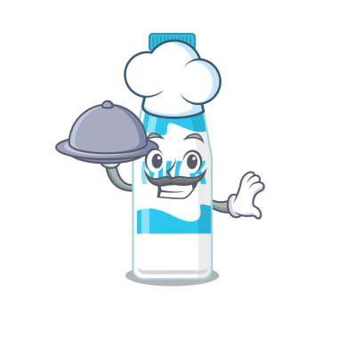 Maskot tasarımı. Süt şefi tepside yemek servisi yapıyor.