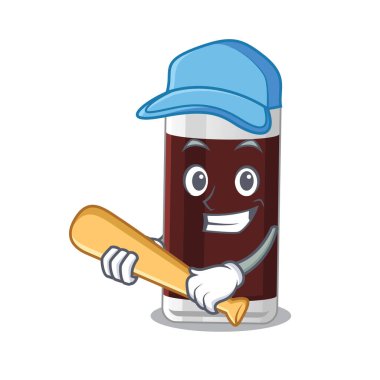 Beyzbol oynayan çekici çikolata karikatür karakteri.