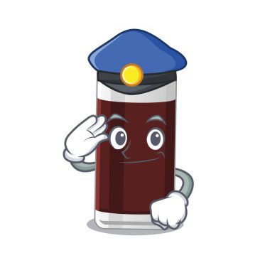 Polis memuru, mavi şapkalı bir çikolata karikatürü çiziyor.