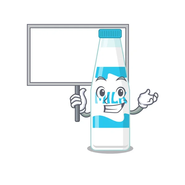 Imagen de dibujos animados de botella de leche estilo de diseño de la mascota lleva una tabla — Archivo Imágenes Vectoriales