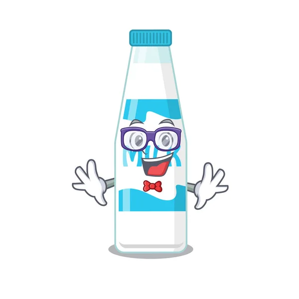 Eine Cartoon-Zeichnung von Geek Flasche Milch trägt seltsame Brille — Stockvektor