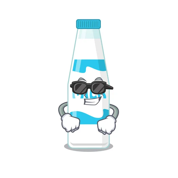 Tecknad karaktär av flaska mjölk bär stilrena svarta glasögon — Stock vektor