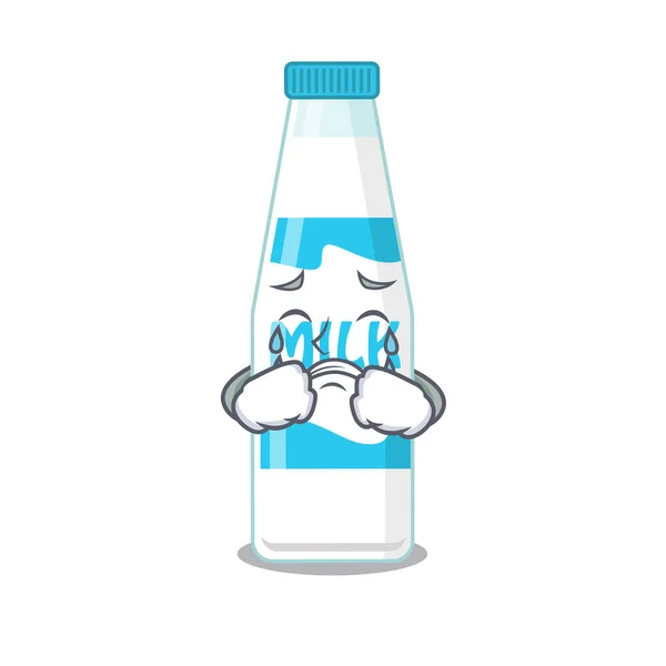 Карикатурний дизайн пляшки молока, що має сумне обличчя — стоковий вектор