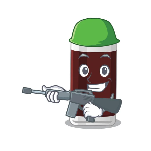 Una imagen de dibujos animados del vaso del ejército de chocolate que sostiene la ametralladora — Vector de stock