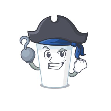 Bir korsan karakterinde bir bardak süt karikatürü tasarımı.