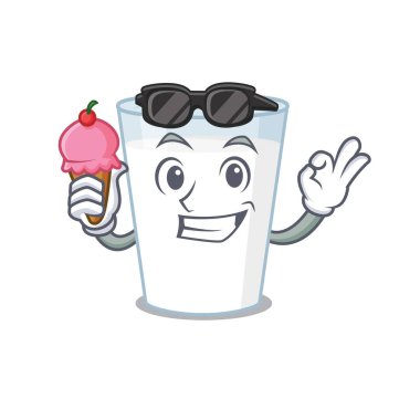 İçinde dondurma olan bir bardak süt karikatürü.
