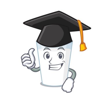 Mezuniyet töreni için şapkalı süt karikatürü tasarımından gurur duyuyorum.