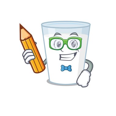 Evde akıllı bir öğrenci süt bardağı çizgi film karakteri çalışması