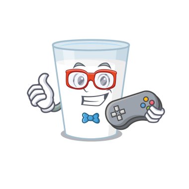 Denetleyiciyle oynayan süt oyuncusunun maskot tasarım stili