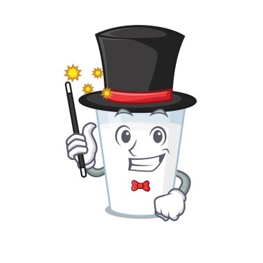 Süt karikatür tasarımı tarzında muhteşem zeki bir sihirbaz.