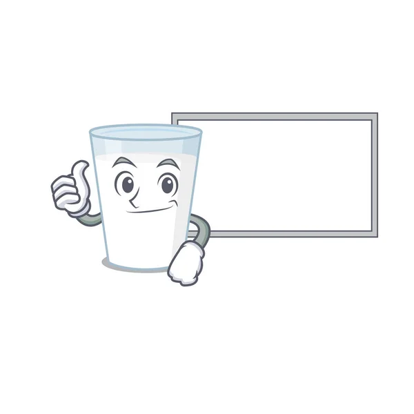 Glass of milk cartoon design with Thumbs up finger bring a white board — Stock Vector