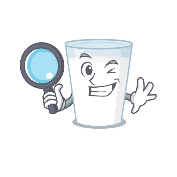 Γελοιογραφία εικόνα του γυαλιού του γάλακτος ντετέκτιβ χρησιμοποιώντας τα εργαλεία — Διανυσματικό Αρχείο