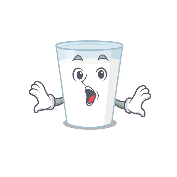 Concepto de diseño de mascota de vaso de leche con un gesto sorprendido — Vector de stock