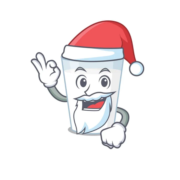 Мультяшний персонаж склянки молока Санта має милий окс пальцем — стоковий вектор