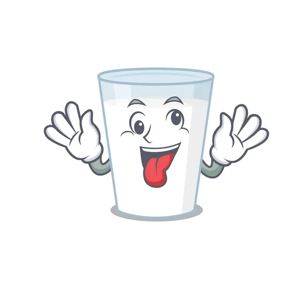 Дизайн талисмана стакана молока со смешным сумасшедшим лицом — стоковый вектор