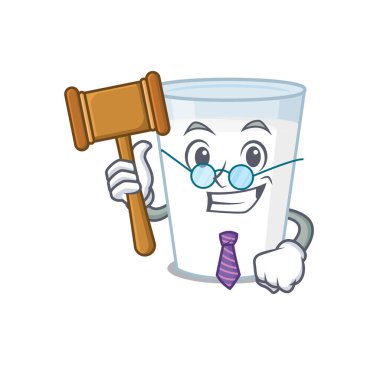 Süt maskotu tasarımının bilge bir yargıcı gözlük takıyor