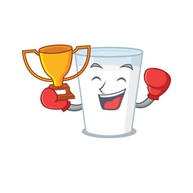 Süt karikatür tasarımı konseptinin zarif bir boks şampiyonu.