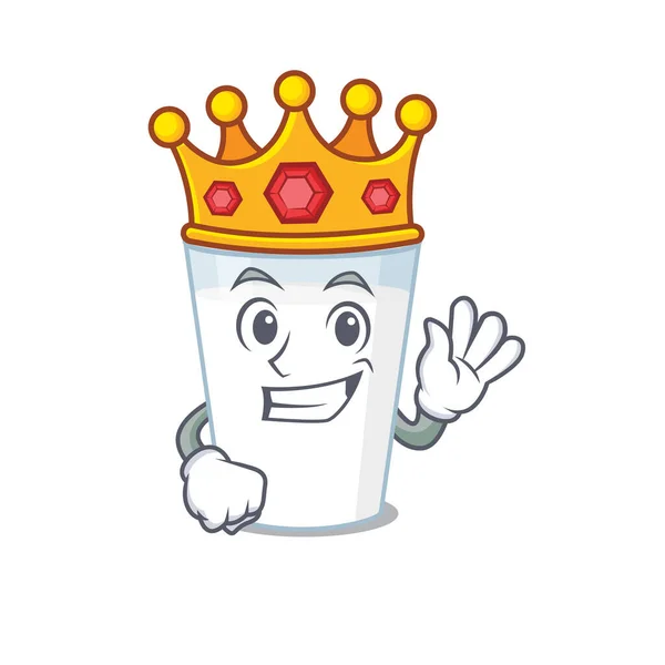 Mądry Król szklanki mleka maskotka styl z złotą koroną — Wektor stockowy