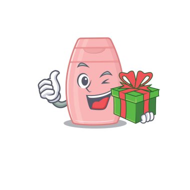 Büyük hediye kutusu olan neşeli bebek kremi karakteri.