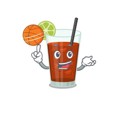 Basketbol ile Küba libre kokteylinin spor çizgi film maskotu tasarımı