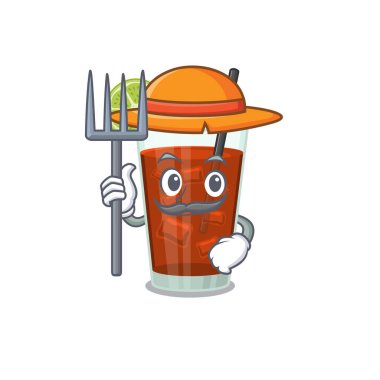 Küba libre kokteyl maskotu tasarımı. Şapka takan bir çiftçi olarak çalışıyor.