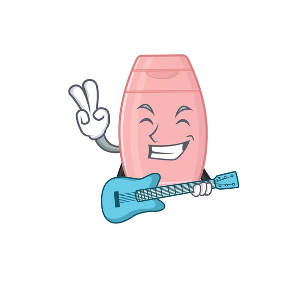 Блискучий музикант дитячого кремового мультфільму, який грає музику з гітарою — стоковий вектор