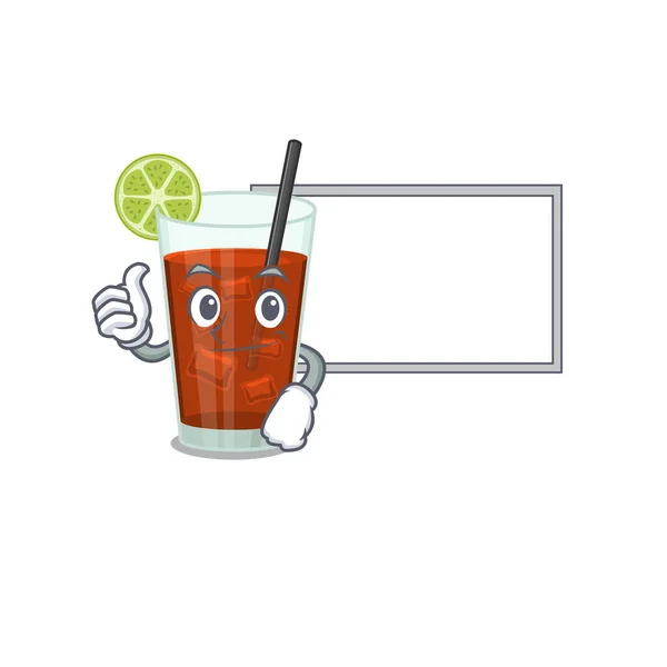 Cuba libre cocktail cartoon design with Thumbs up finger bring a white board — Stock Vector