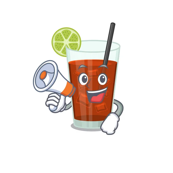 Mascotte ontwerp van cuba libre cocktail met nieuwe producten op een megafoon — Stockvector