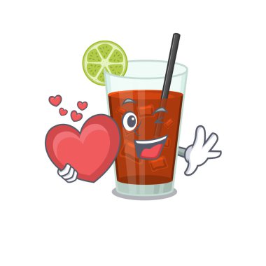 Kocaman bir kalp taşıyan tatlı bir Küba libre kokteyli çizgi film karakteri.