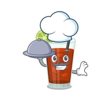 Maskot tasarımı Küba libre şefi tepside yemek servisi yapıyor.