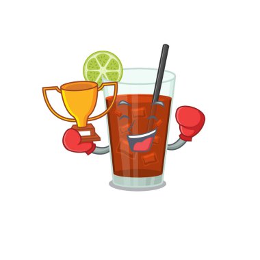 Küba libre kokteyl karikatür tasarımı konseptini kazanan zarif bir boks şampiyonu.