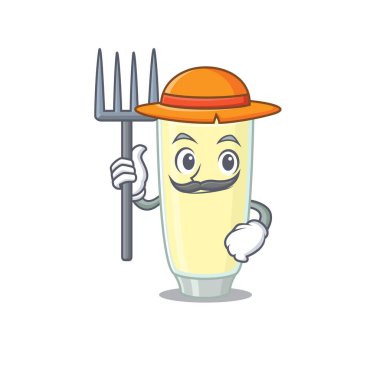 Çığlık atan orgazm kokteyli maskotu tasarımı şapka takan bir çiftçi gibi çalışıyor.