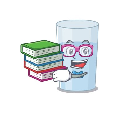 Su maskotu tasarımı konsepti içinde çalışkan bir öğrenci birçok kitap okudu. Vektör illüstrasyonu