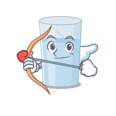 Aşk tanrısı çizgi filminde oklu bir bardak su. Vektör illüstrasyonu