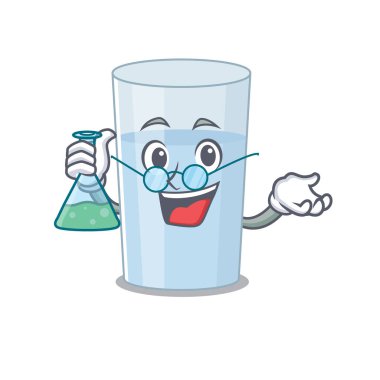 Laboratuvarda çalışan zeki bir su profesörünün karikatür karakteri. Vektör illüstrasyonu