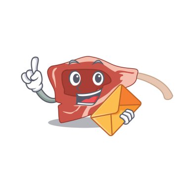 Kahverengi zarflı neşeli bir kuzu pirzola çizgi film tasarımı. Vektör illüstrasyonu