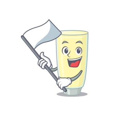 Kahramanca çığlık atan orgazm kokteyli maskotu tasarımı beyaz bayraklı